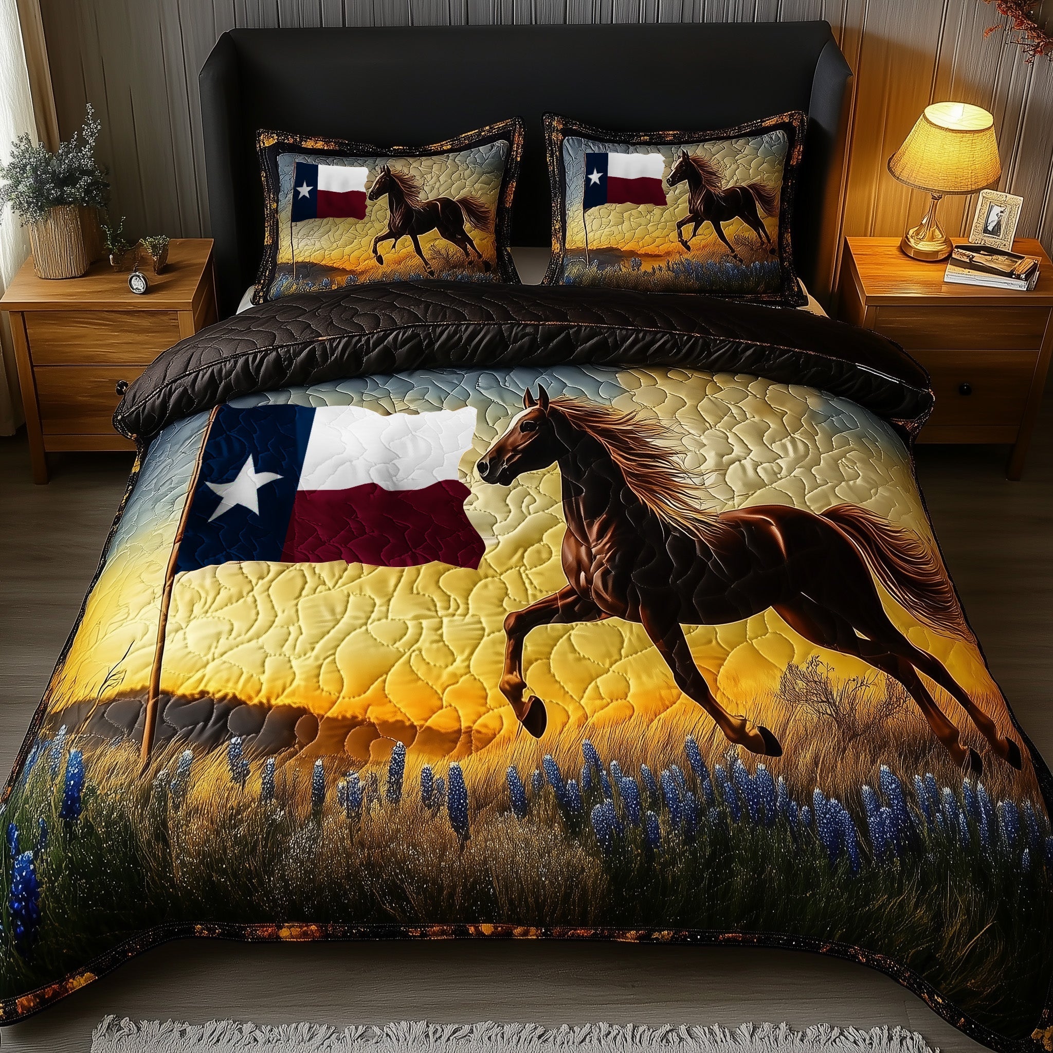 Bluebonnet Horse Quilted Bedding Set Duvet Cover Bedspread Horse Themed Gifts For Adults