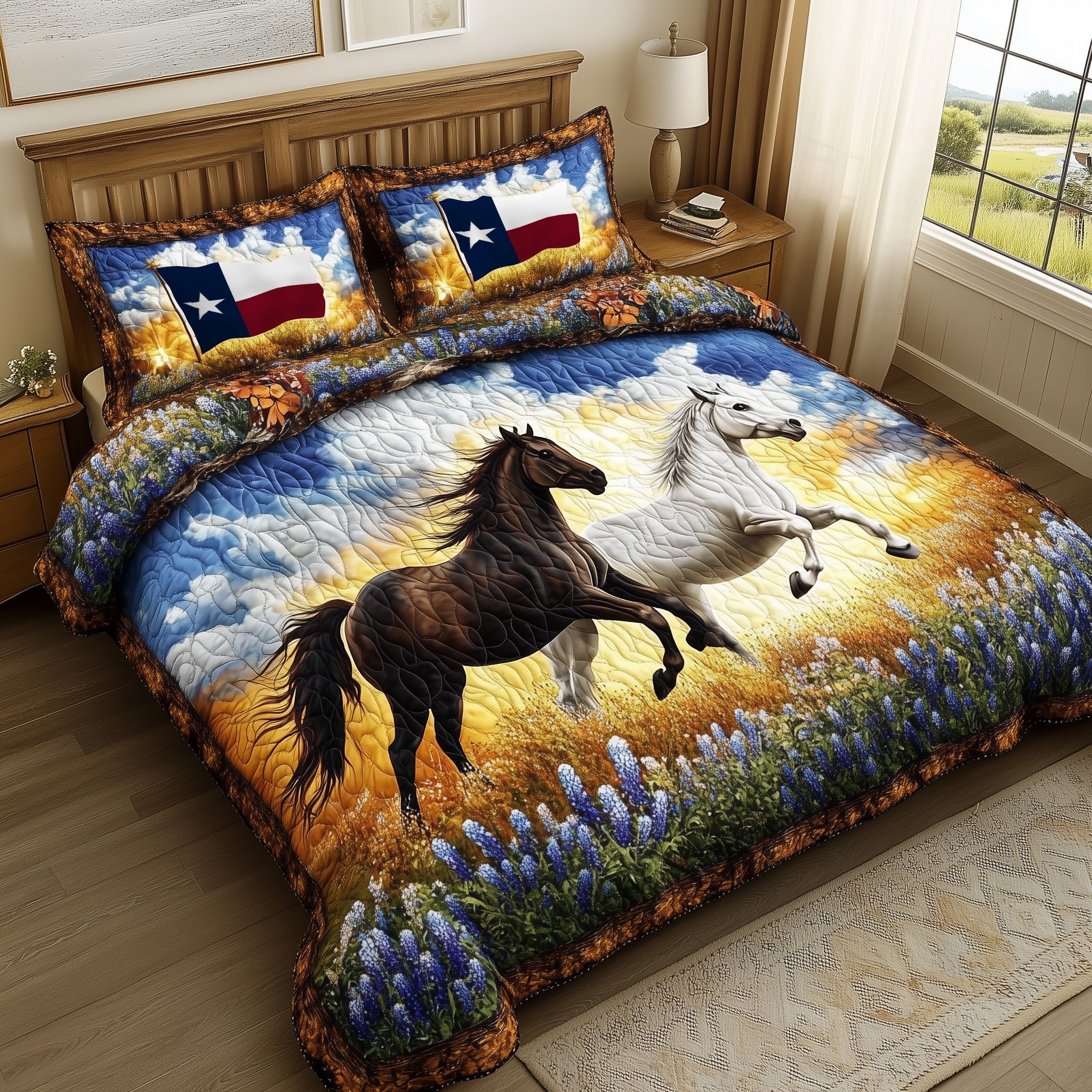 Bluebonnet Horse Quilted Bedding Set Duvet Cover Bedspread Practical Gifts For Horse Owners
