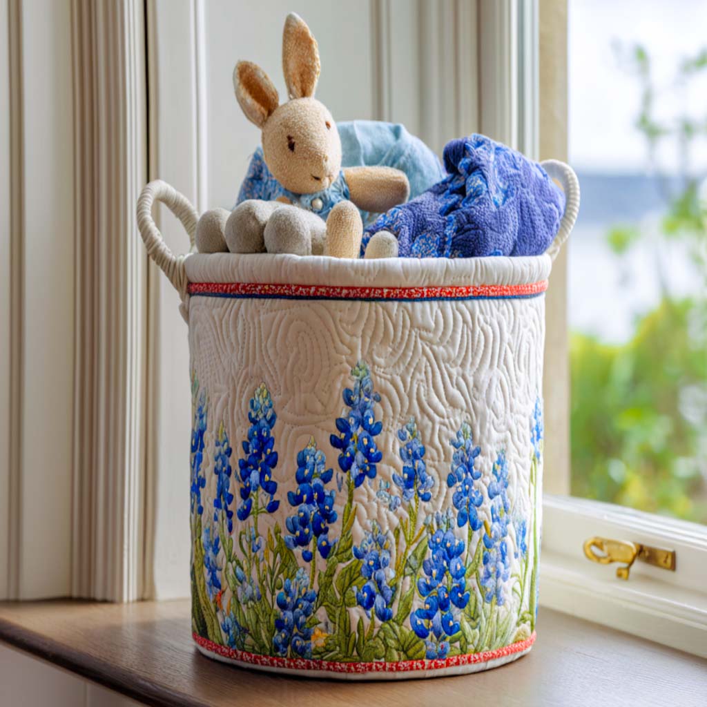 Bluebonnet Prairie Charm Quilted Laundry Basket Birthday Merch Gift