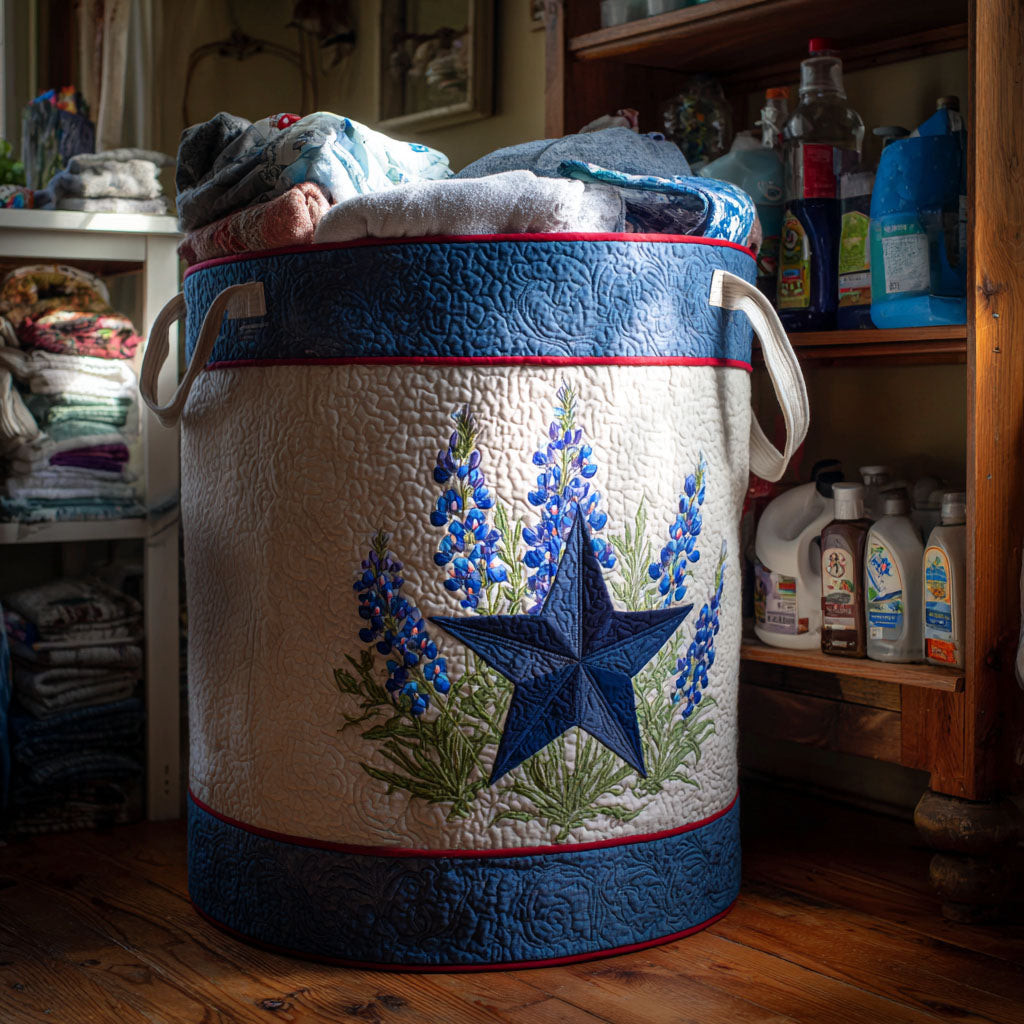 Bluebonnet Pride Quilted Laundry Basket Luxury Quilted Storage Basket Gift for Home Decor Lovers