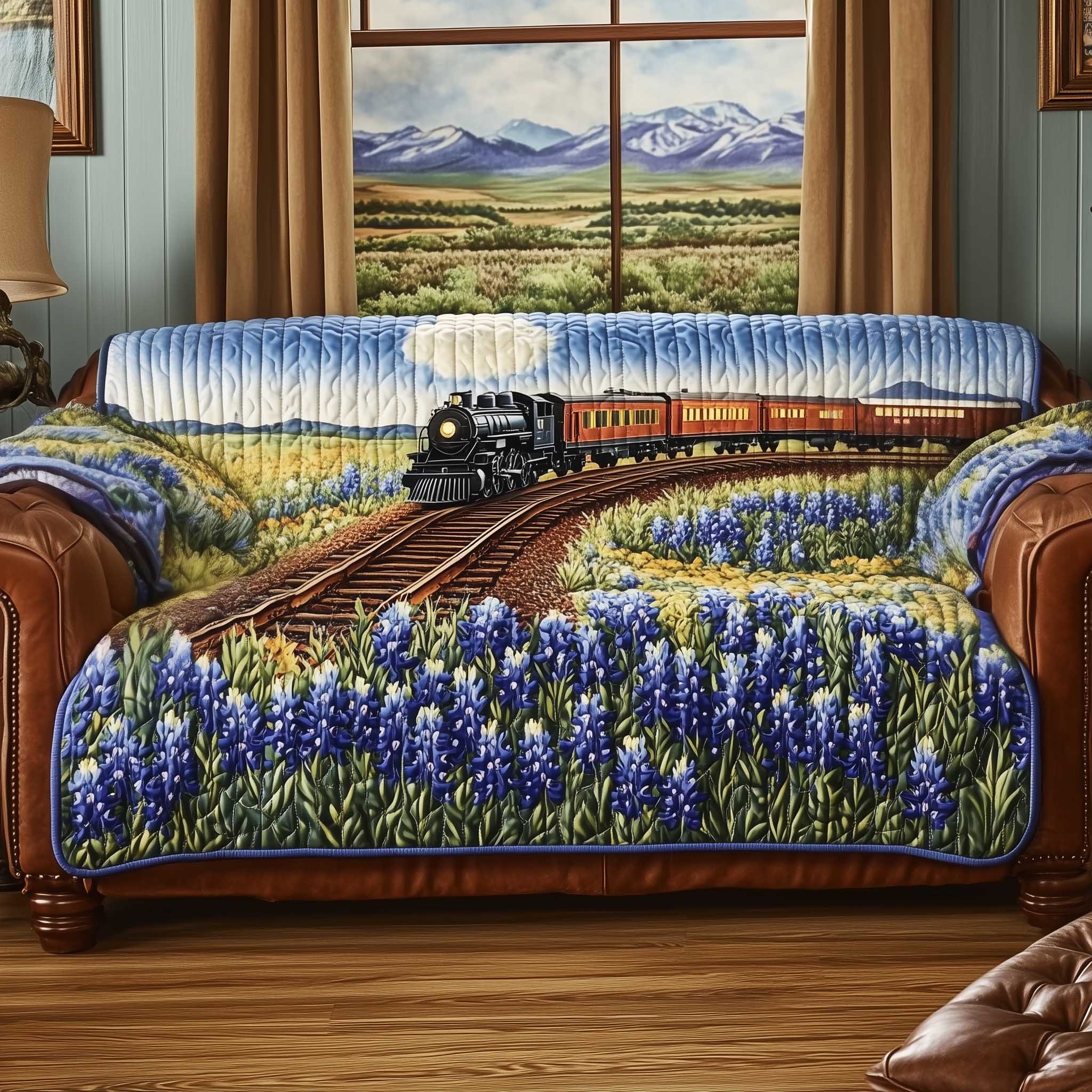 Bluebonnet Quilted Sofa Cover Elegant Floral Pattern Protector Presents For Flower Lovers