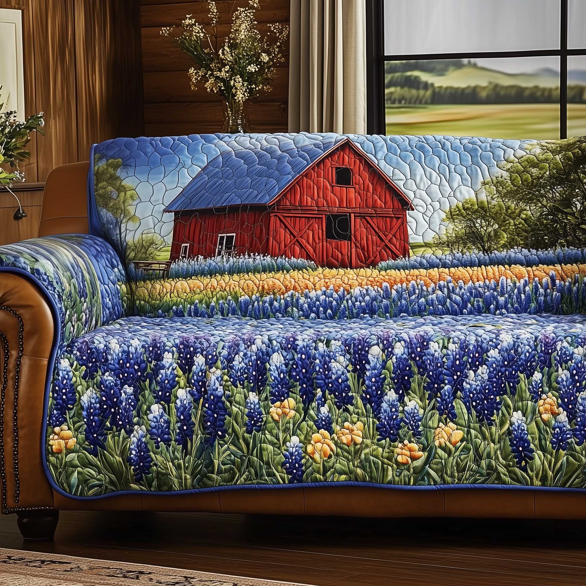 Bluebonnet Quilted Sofa Cover Native Texas Blue Flower Accent Presents For Flower Lovers