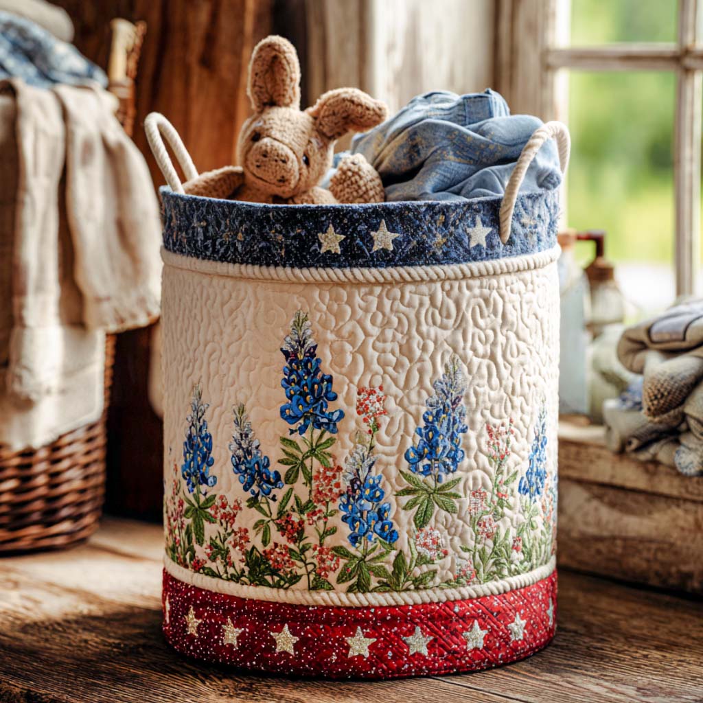 Bluebonnet Season Joy Quilted Laundry Basket Must-Have Home Essential