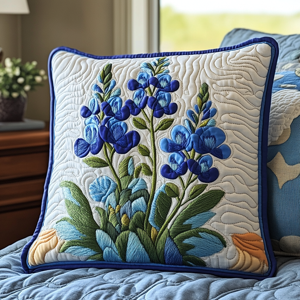 Bluebonnet Serenade Quilted Pillow Case Throw Pillow Covers Texas Themed Gifts