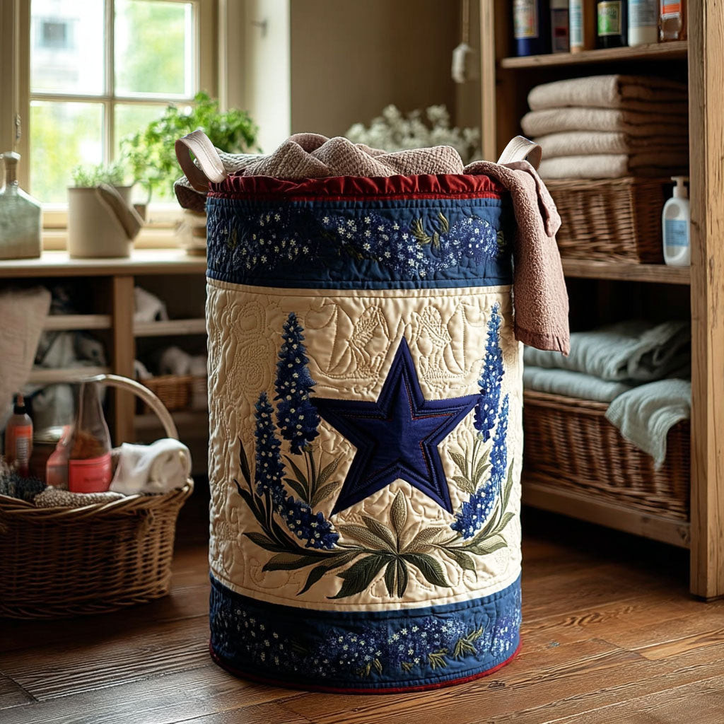 Bluebonnet Star Quilted Laundry Basket High-Quality Quilted Laundry Hamper for Family Use