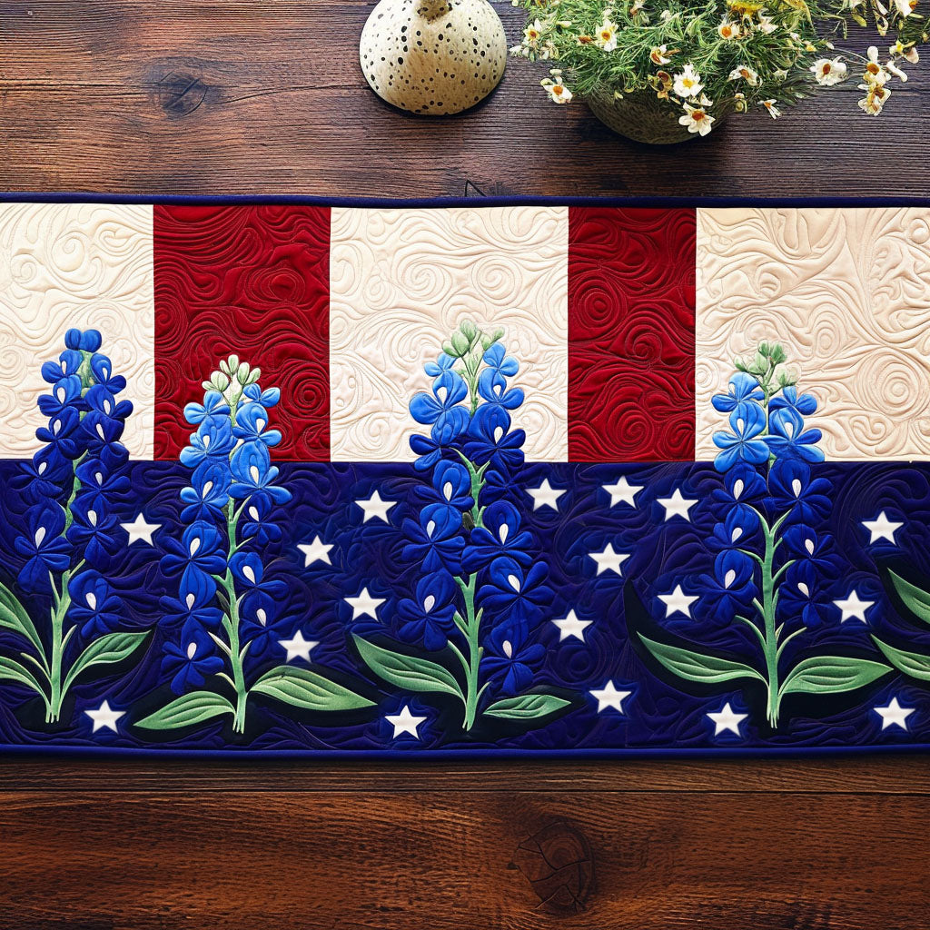Bluebonnet Stars Quilted Table Runner Holiday Dining Table Decor Best Gifts For Flower Lovers