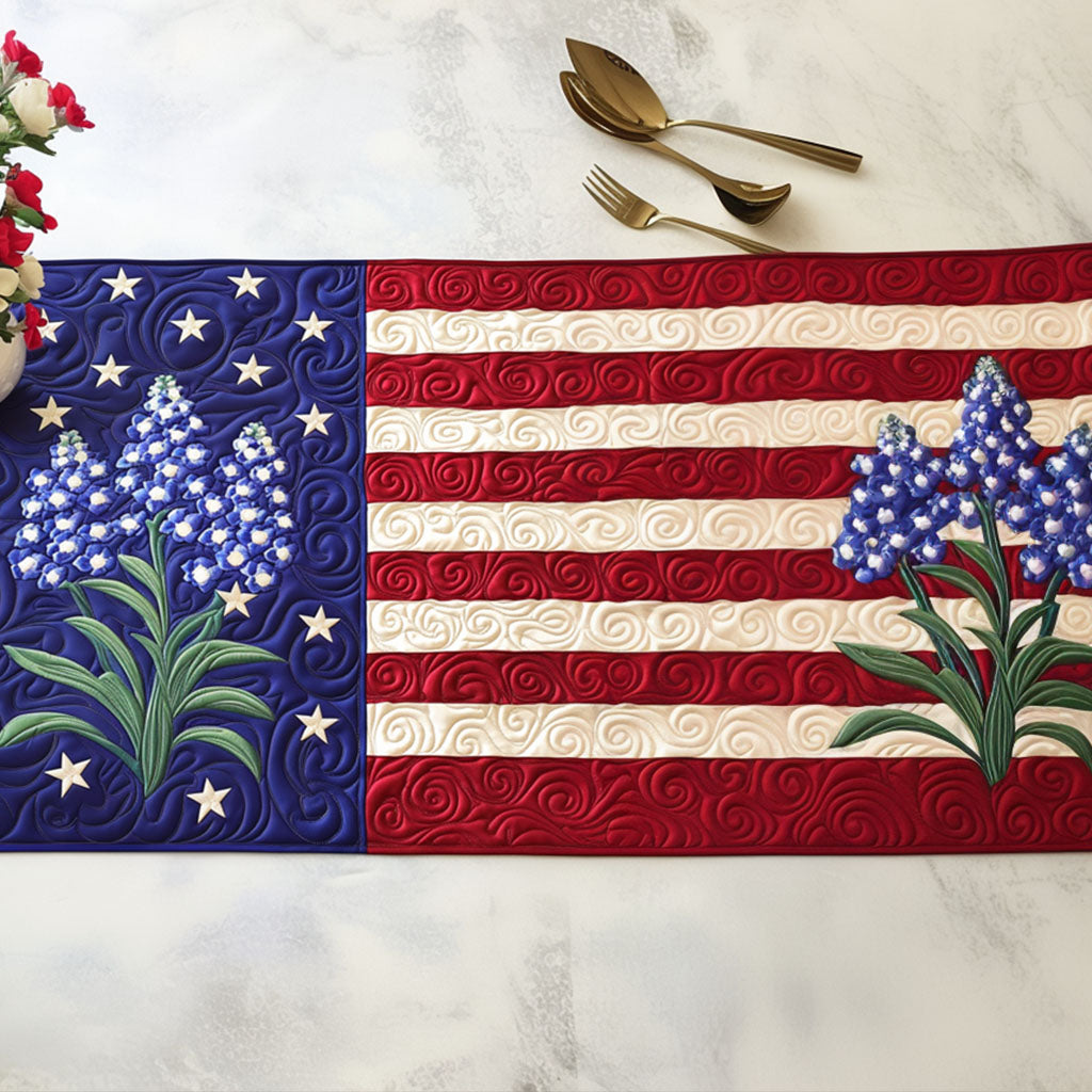 Bluebonnet Stripes Quilted Table Runner Dining Table Decor Christmas Flower Gifts