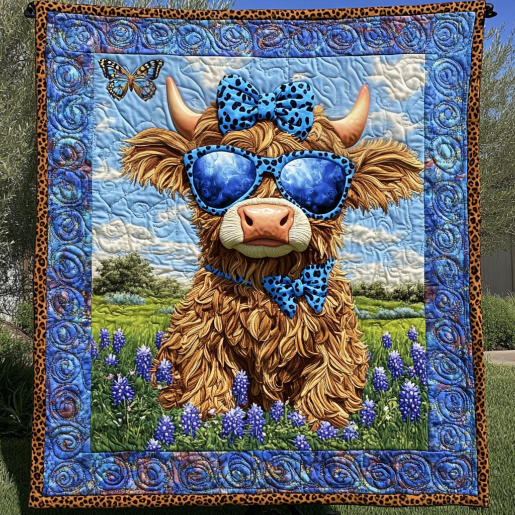 Bluebonnet Style Moo Quilted Blanket Holiday Throw Blanket Highland Cow Gifts For Men