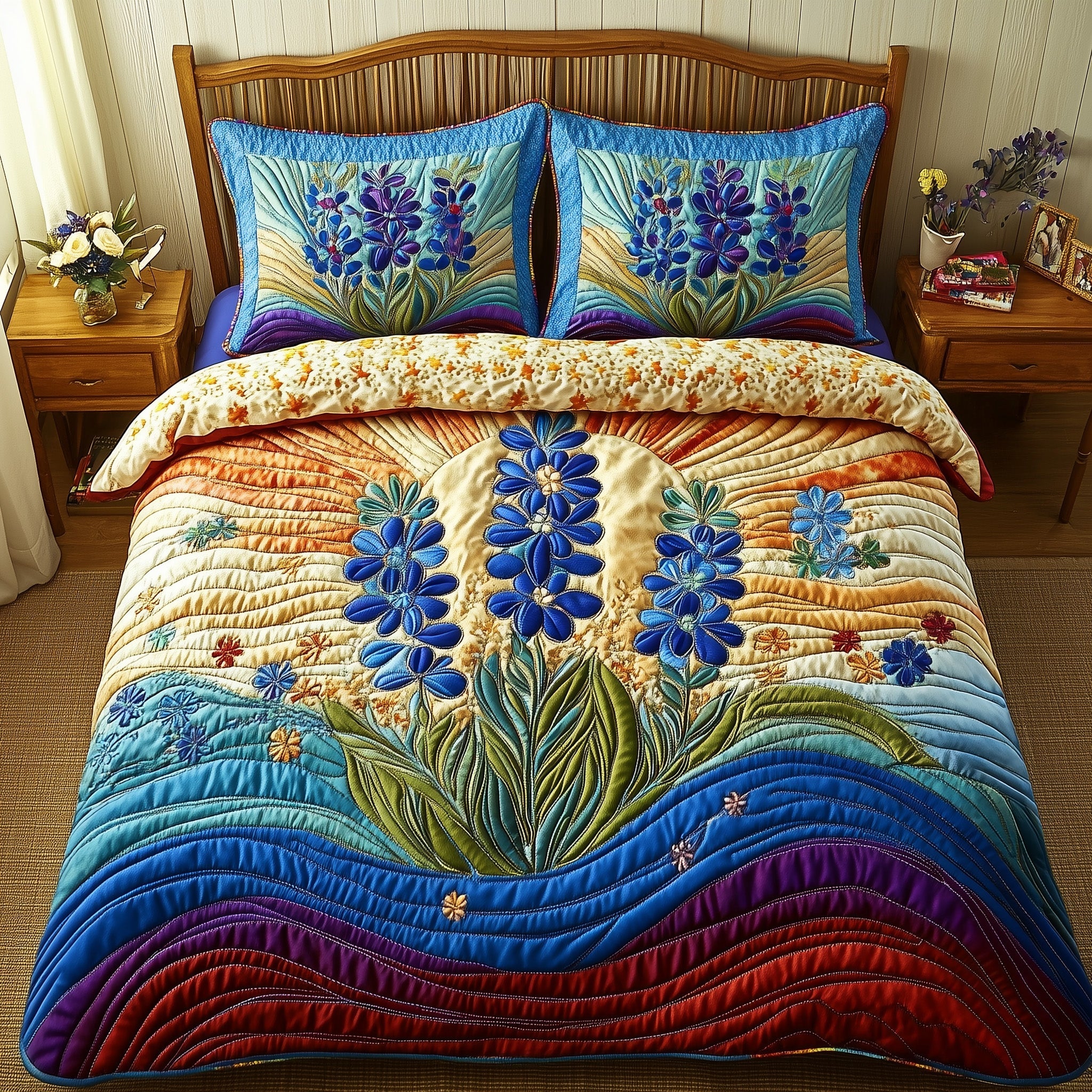 Bluebonnet Sunbeam Quilted Bedding Set Duvet Cover Bedspread Texas Gifts Online