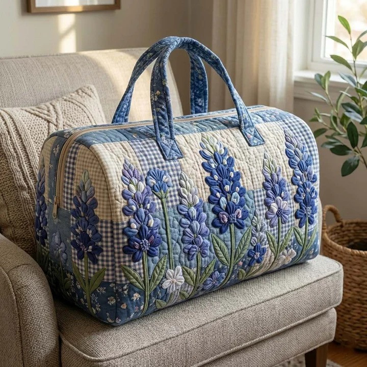 Bluebonnet Texas Wildflower Quilted Duffle Bag State Flower Travel Bag Best Gift For Texas Lovers