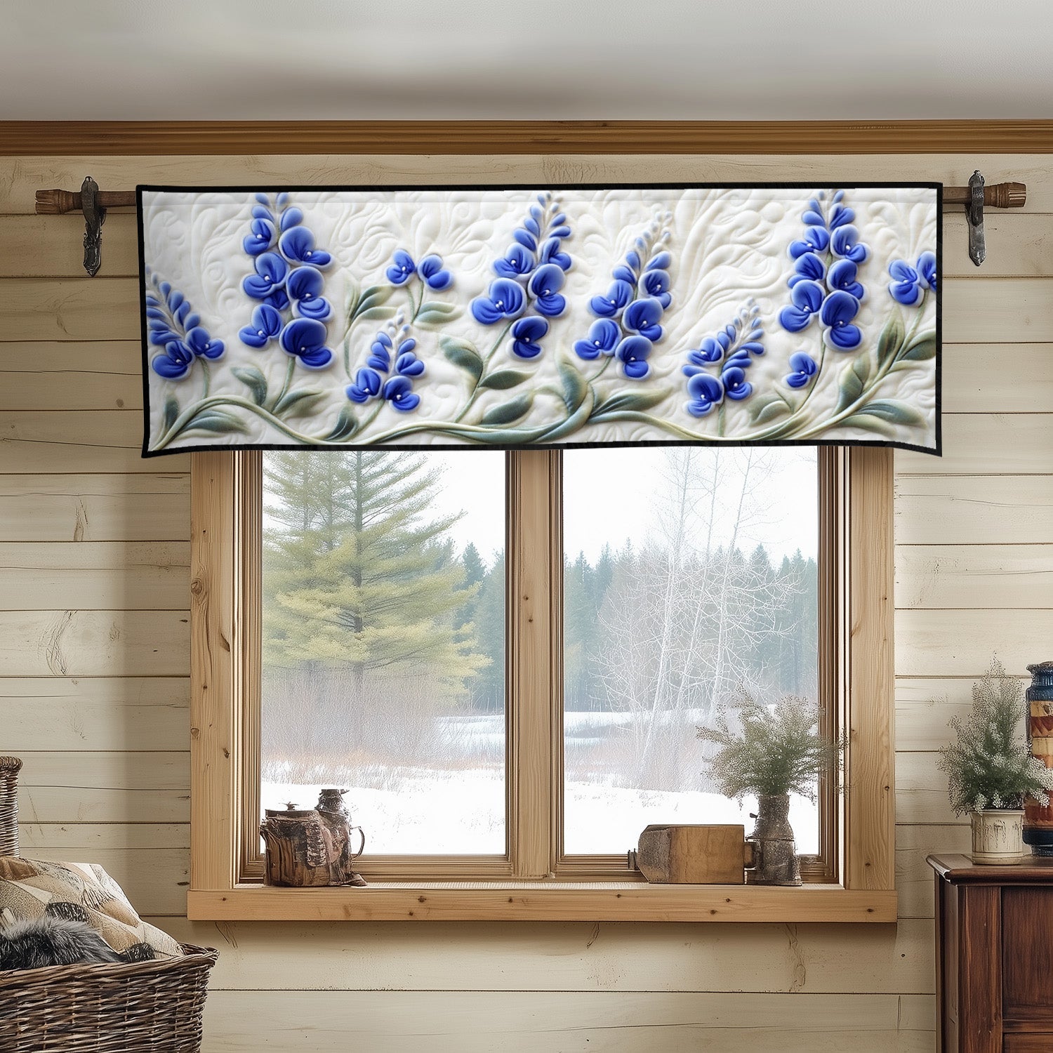 Bluebonnet Whisper Quilted Valance Kitchen Window Valance Birthday Present For Daughter
