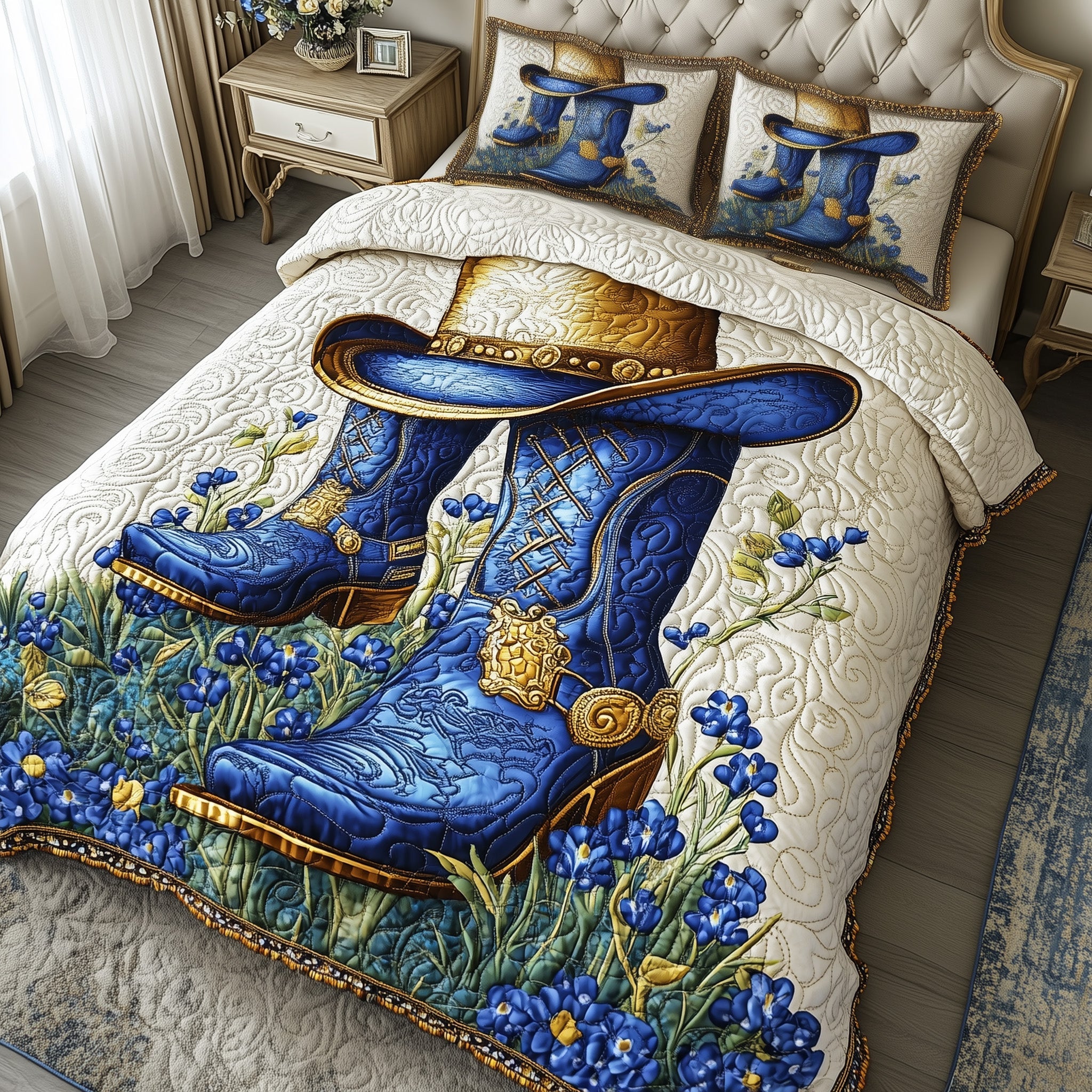 Bluebonnets Charm Quilted Bedding Set Duvet Cover Bedspread Texas Gift Ideas