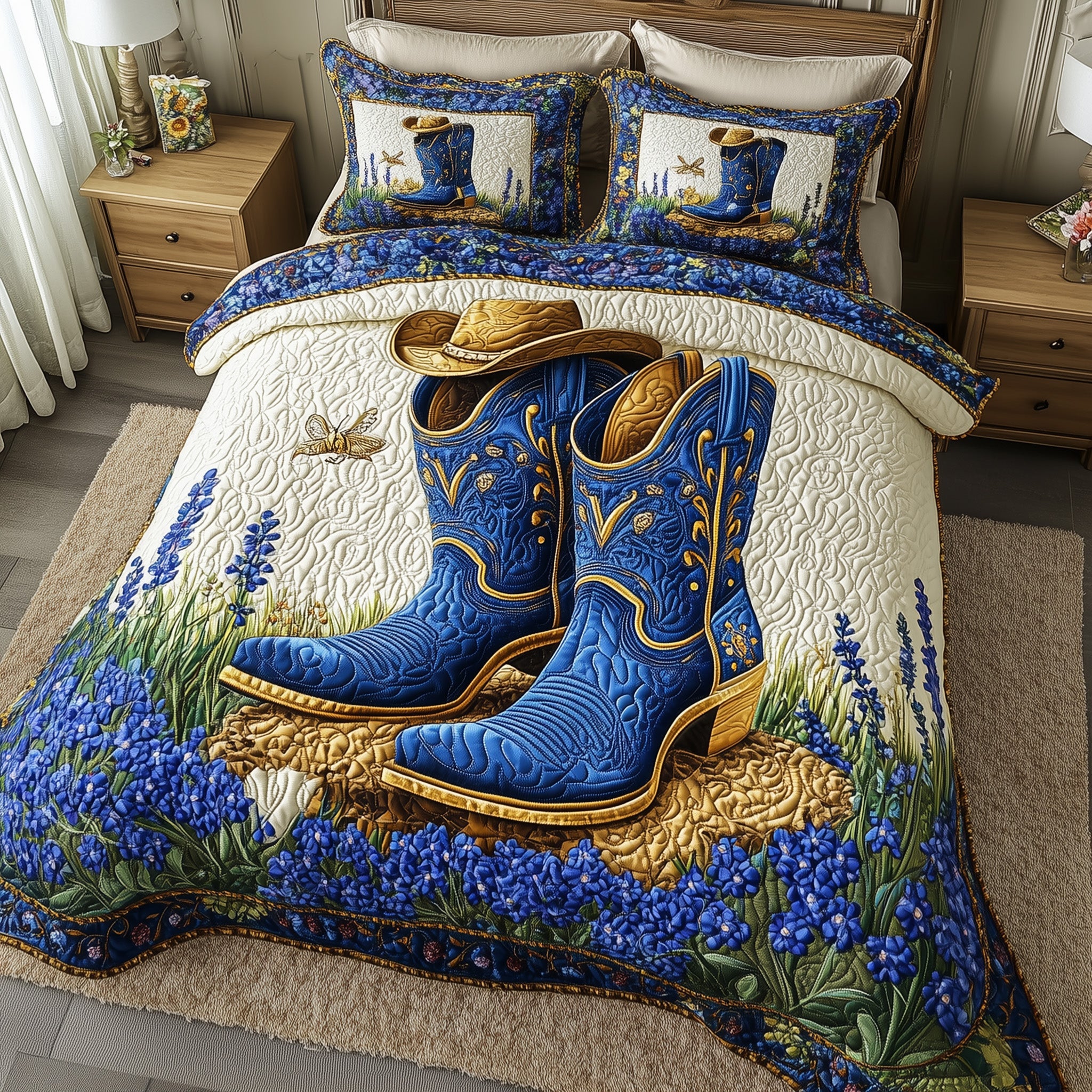 Bluebonnets Charm Quilted Bedding Set Duvet Cover Bedspread Texas Themed Gifts