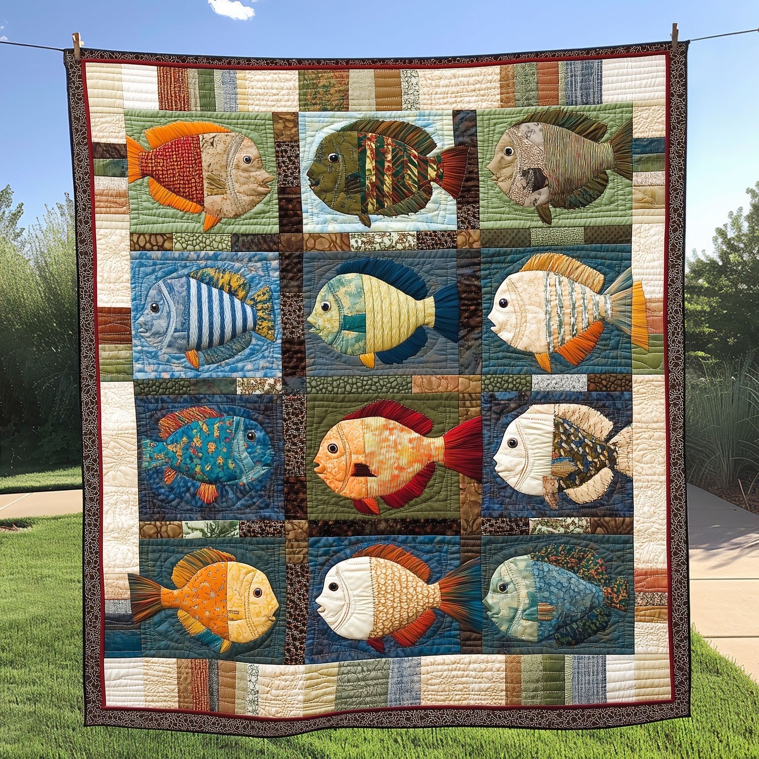 Bluegill Bliss Quilted Blanket Bed Christmas Decor Unique Best Gifts For Fishing Lovers