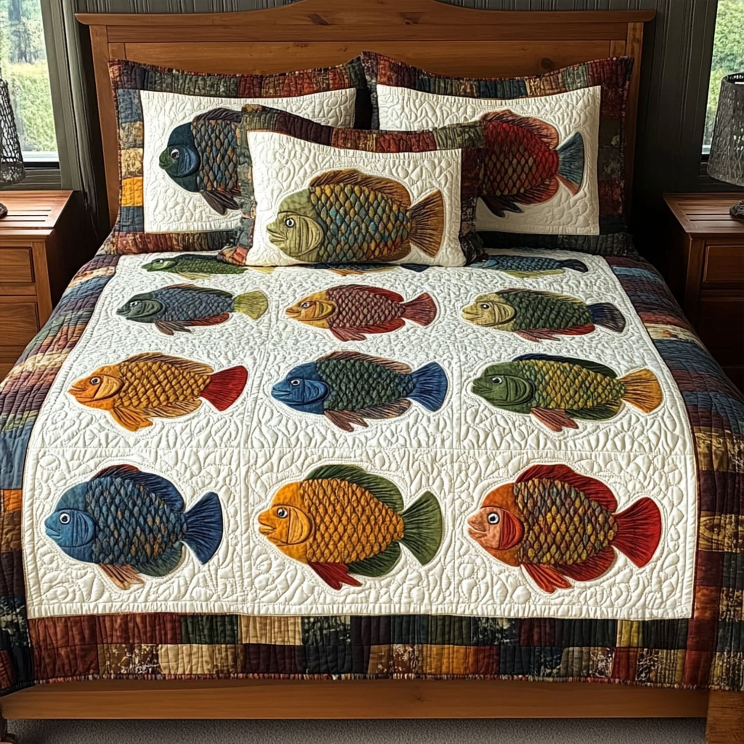 Bluegill Dreams Quilted Bedding Set Bed Decorations Fishing Themed Gifts For Adults