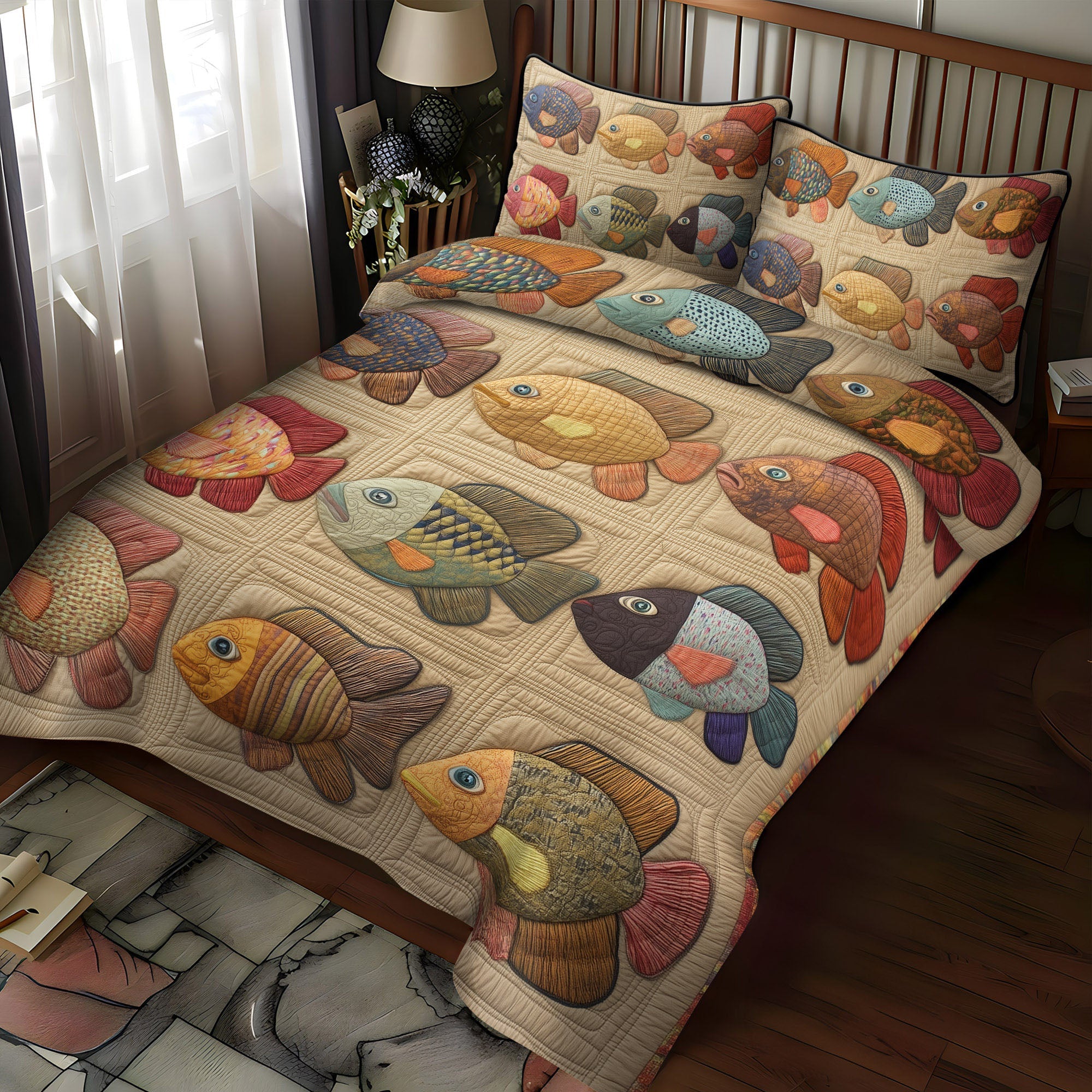 Bluegill Moments Quilted Bedding Set Bed Decor Ideas Best Fishing Themed Presents