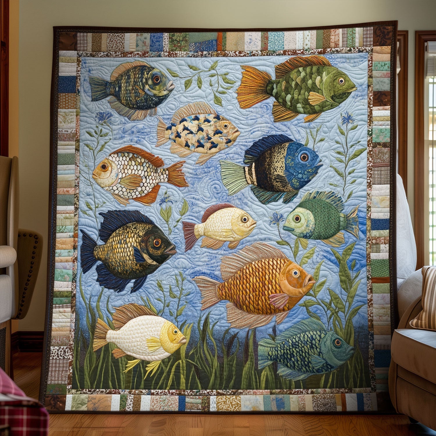 Bluegill Reflections Quilted Blanket Christmas Bedroom Decor Fishing Gifts For Him