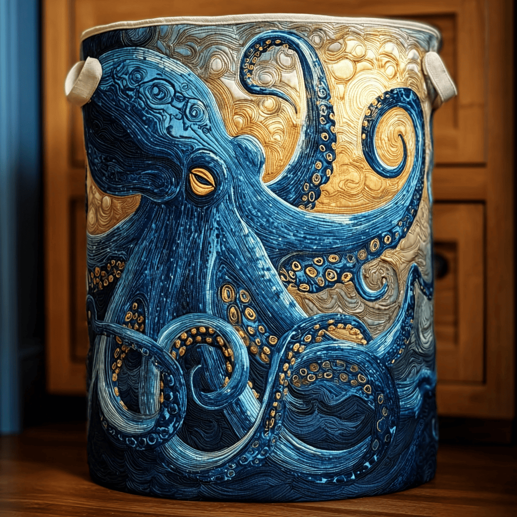 Bluewave Octopus Quilted Laundry Basket Foldable Laundry Hamper with Quilted Fabric Design