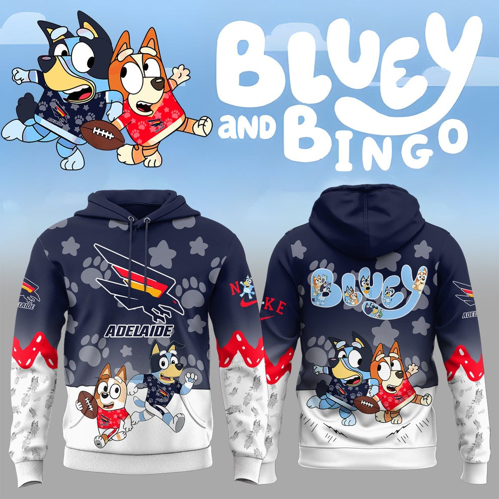 Bluey And Bingo 2025 Adelaide Football Hoodie Cute Gifts For Football Fans