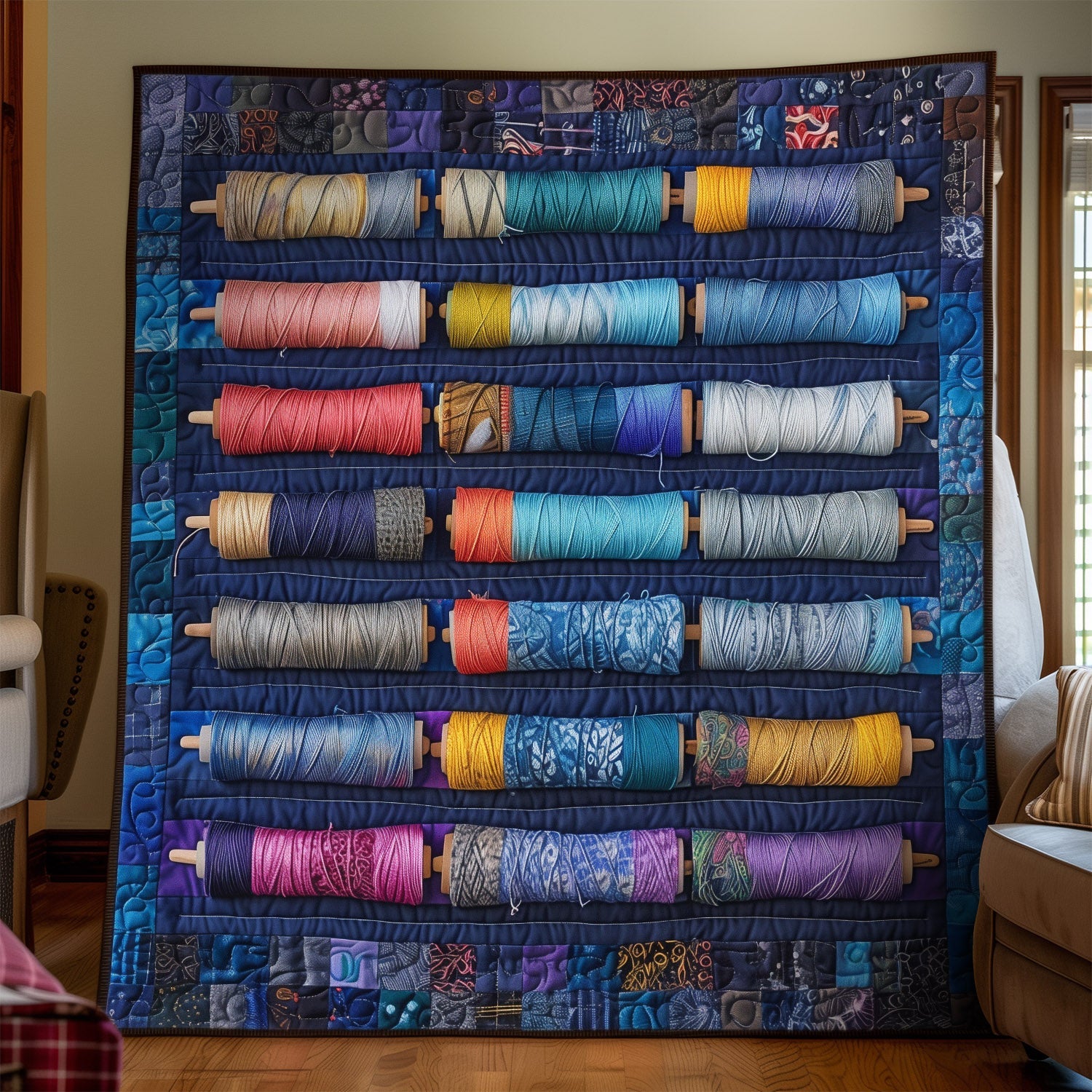 Bluish Spools Quilted Blanket Cute Blankets For Teens