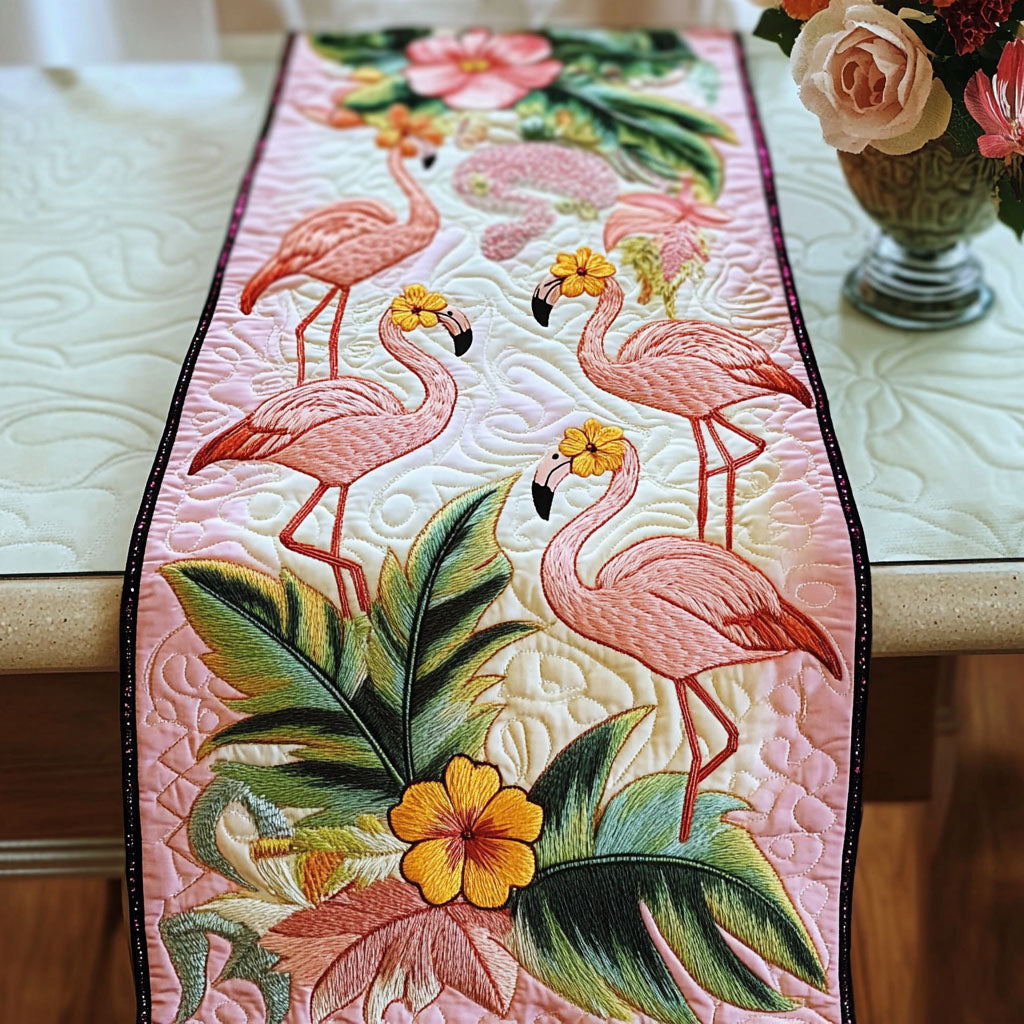 Blush Flamingo Garden Quilted Table Runner Dining Room Decor Pink Flamingo Gifts