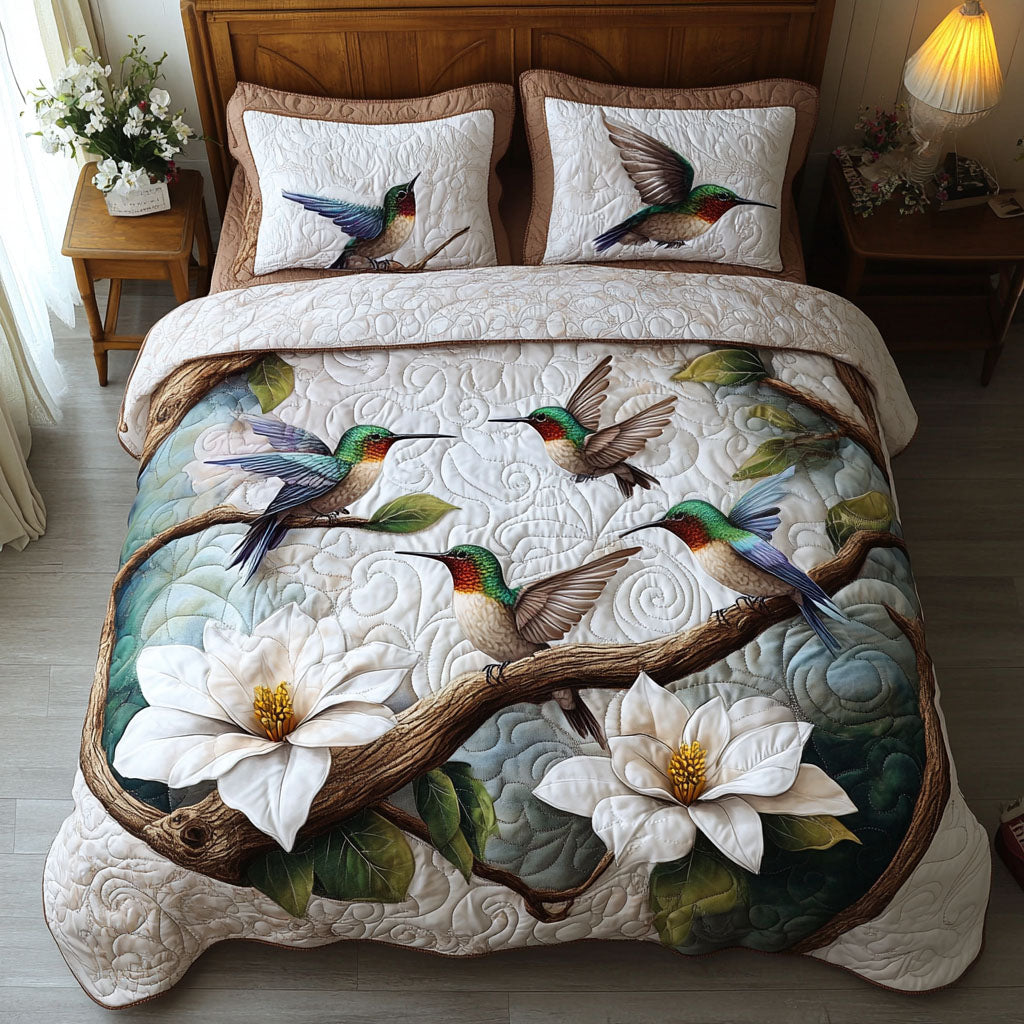 Blush Garden Melody Quilted Bedding Set Bed Decor Great Hummingbird Lover Gift Ideas