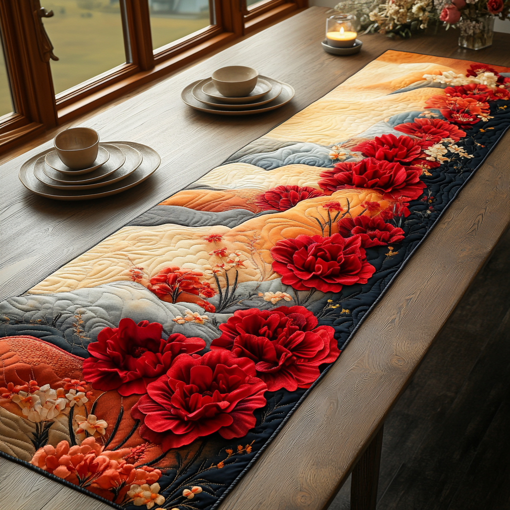 Blush Petals Quilted Table Runner Dining Room Table Decor Christmas Gifts For Flower Lovers