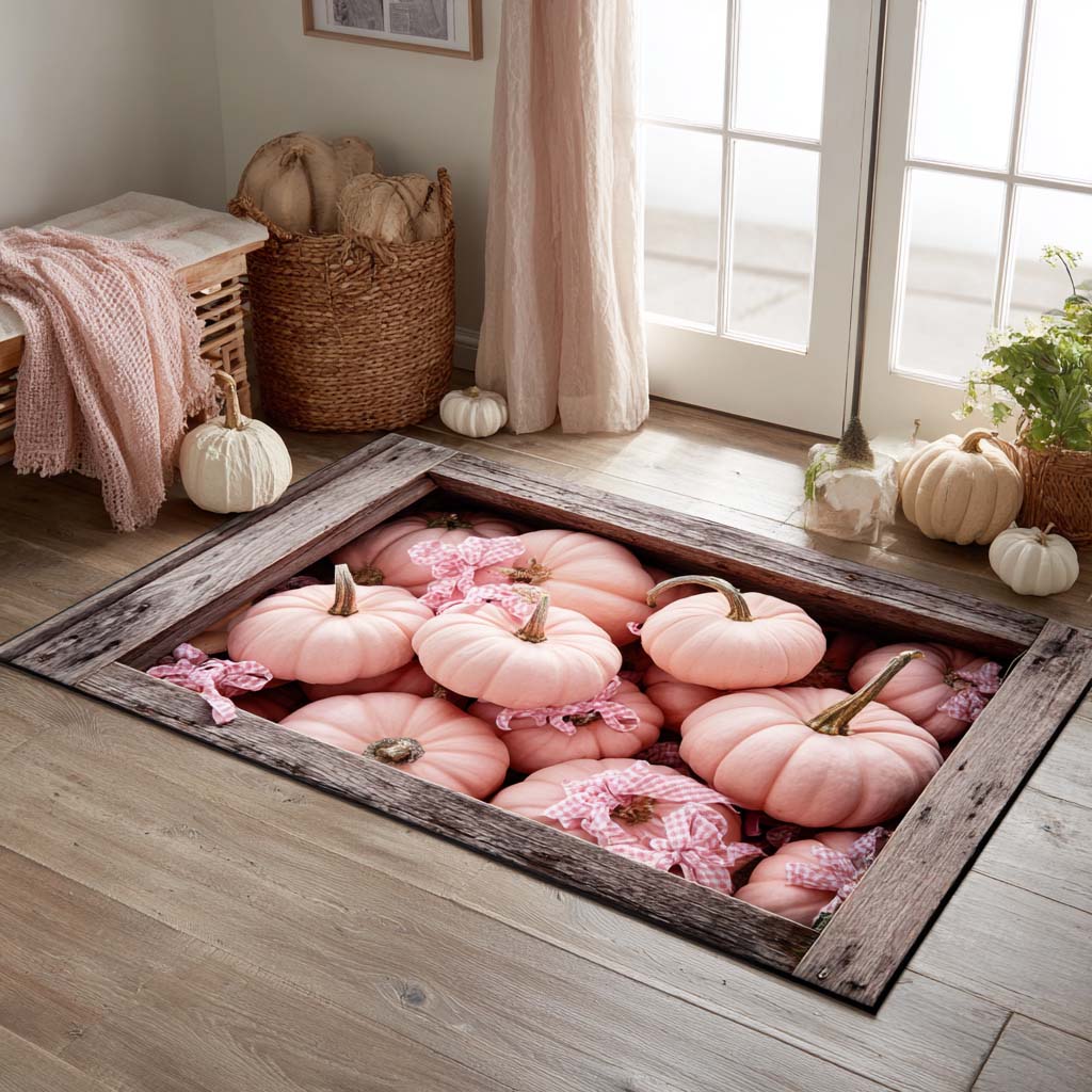 Blush Pumpkin Patch Area Rug Washable Rugs Special Birthday Gift for Mom