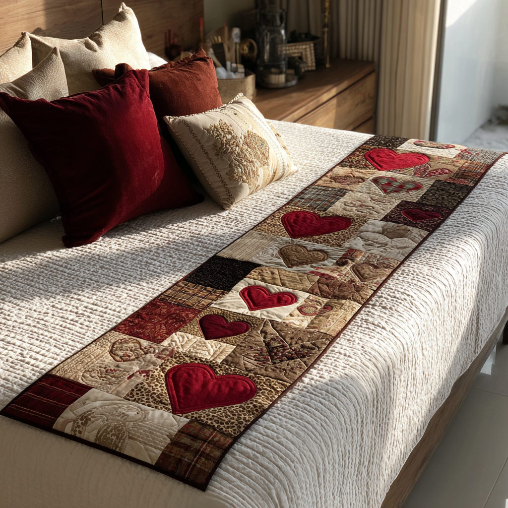 Blushing Heart Quilted Bed Runner Bedroom Decorations Best Christmas Gift Ideas 