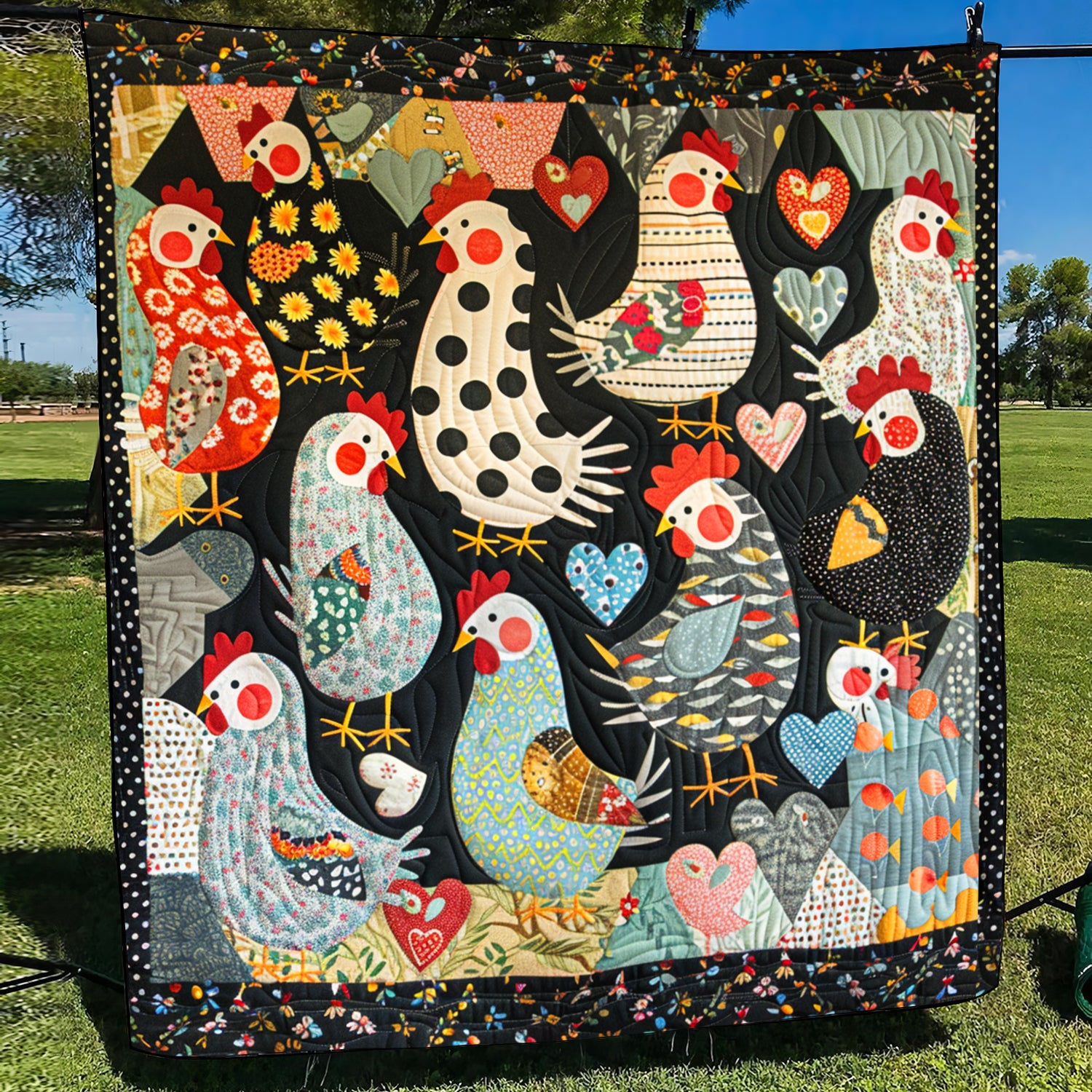 Blushing Hens Quilted Blanket Chicken Lover Presents