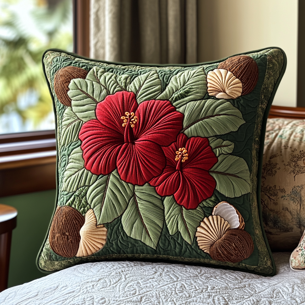 Blushing Hibiscus Quilted Pillow Case Best Cool Pillow Cases Presents For Flower Lovers
