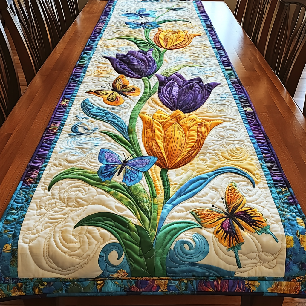 Blushing Petals Quilted Table Runner Dinner Table Decor Tulip Gifts For Women