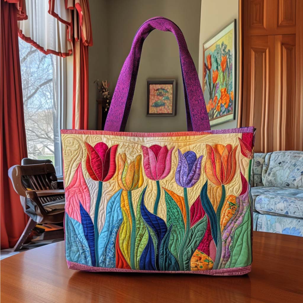 Blushing Tulip Days Quilted Tote Bag Unusual Tulip Gifts