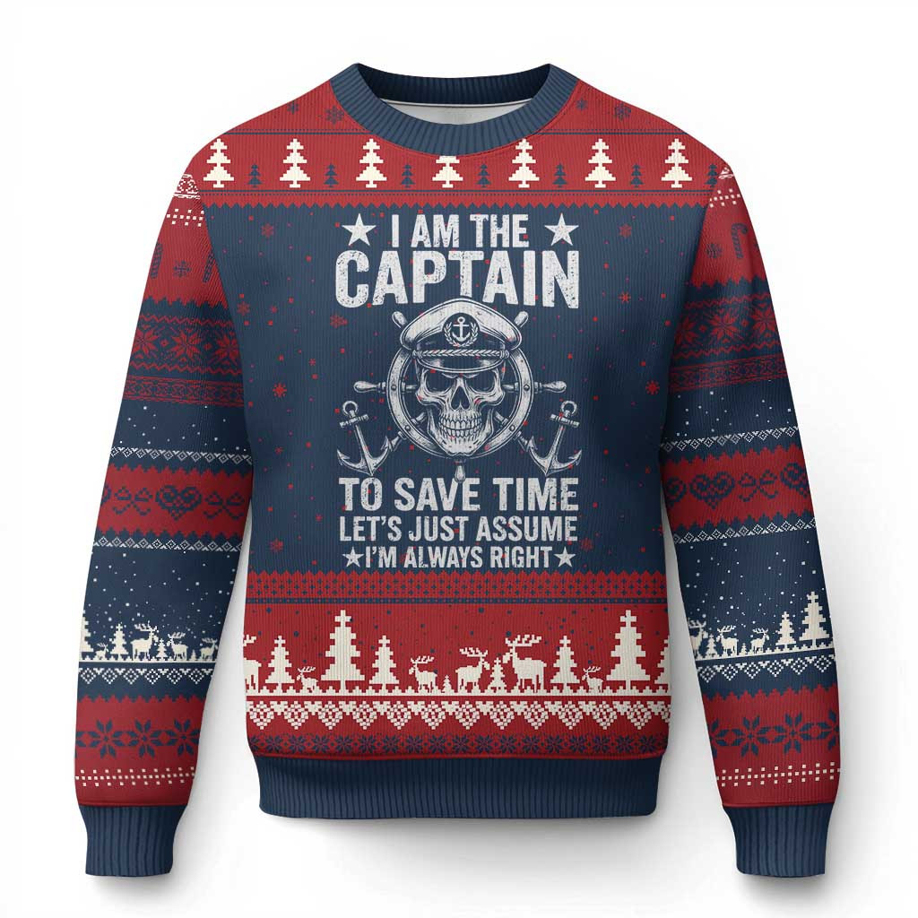 Boat Captain Ugly Christmas Sweater Funny Skeleton Captain Sweater Anchor Themed Gifts