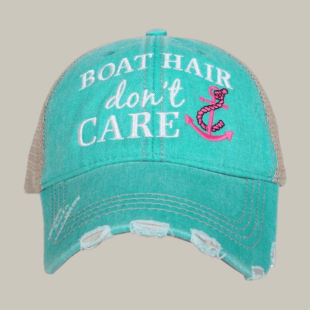 Boat Hair Don't Care Trucker Hat Funny Sayings Katydid Cap Humorous Gift Ideas