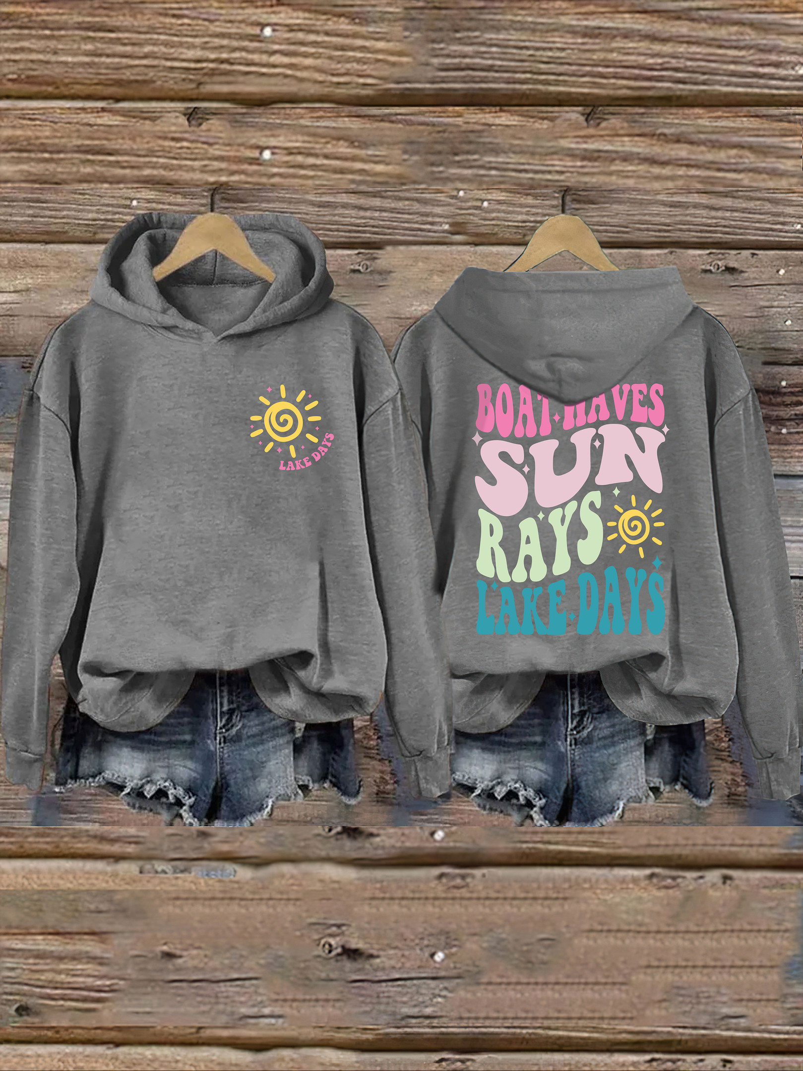 Boat Waves Sun Rays Lake Days Hoodie Funny Hooded Sweatshirt Cool Presents For Mom