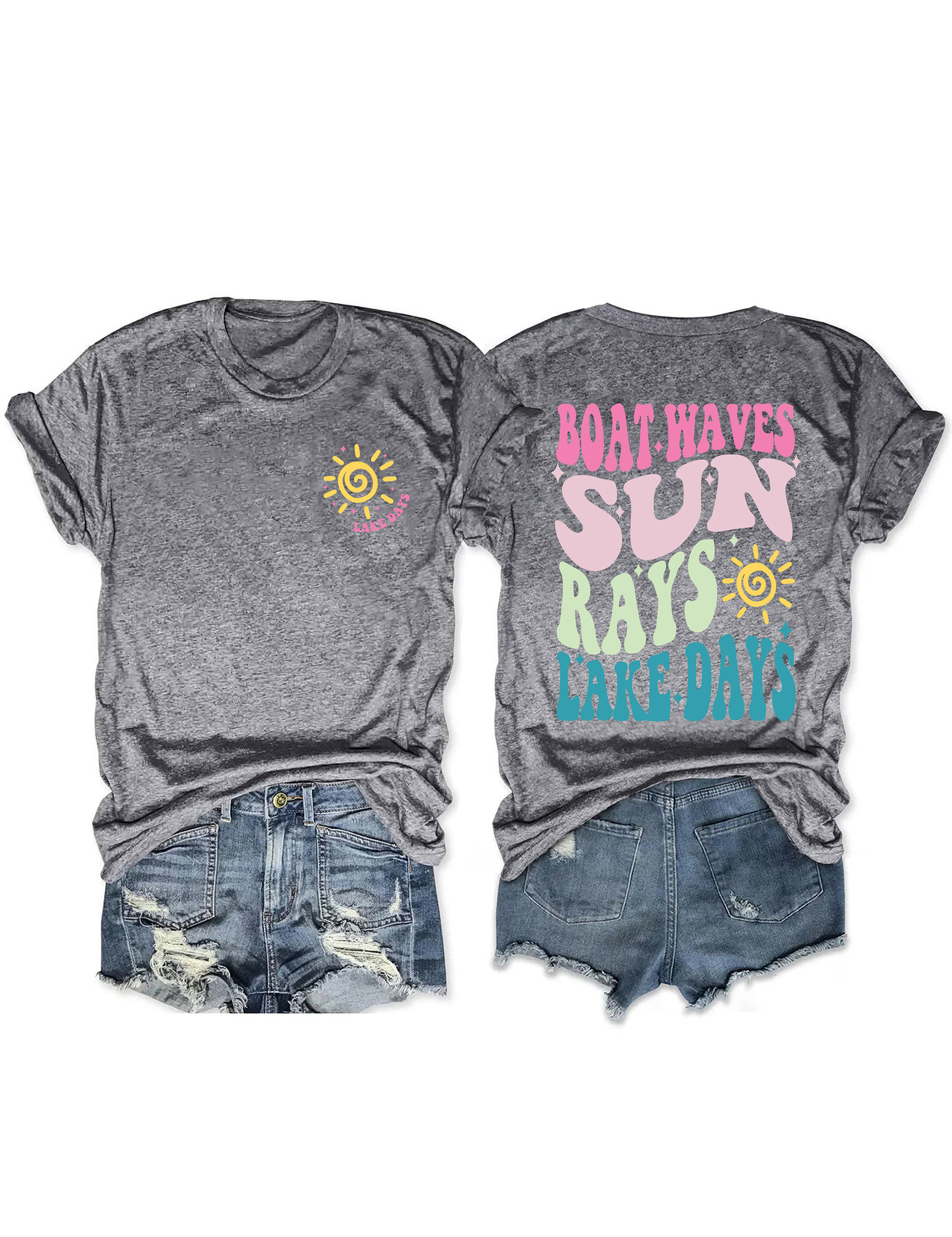Boat Waves Sun Rays Lake Days T-Shirt Novelty Graphic Design Meme Shirt Presents For Women