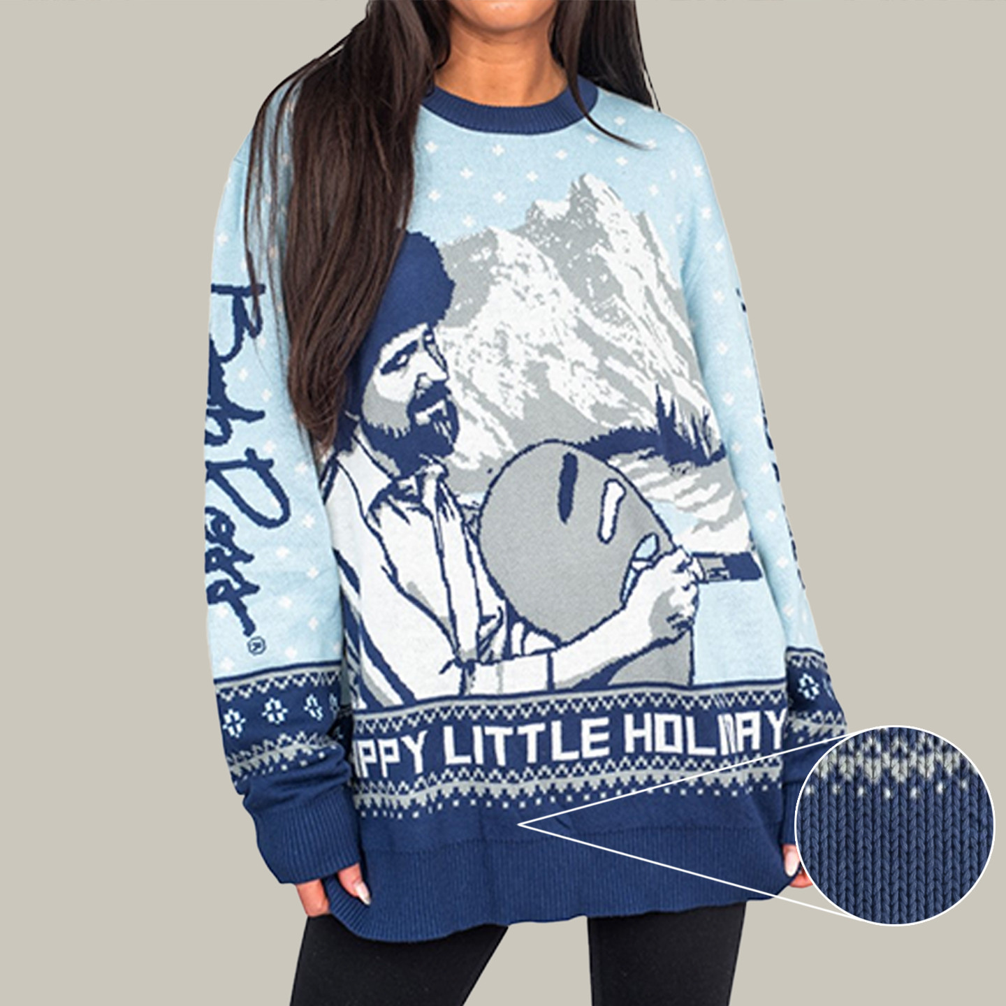 Bob Ross Happy Little Holidays Funny Christmas Jumper Womens Presents For Grown Up Daughters