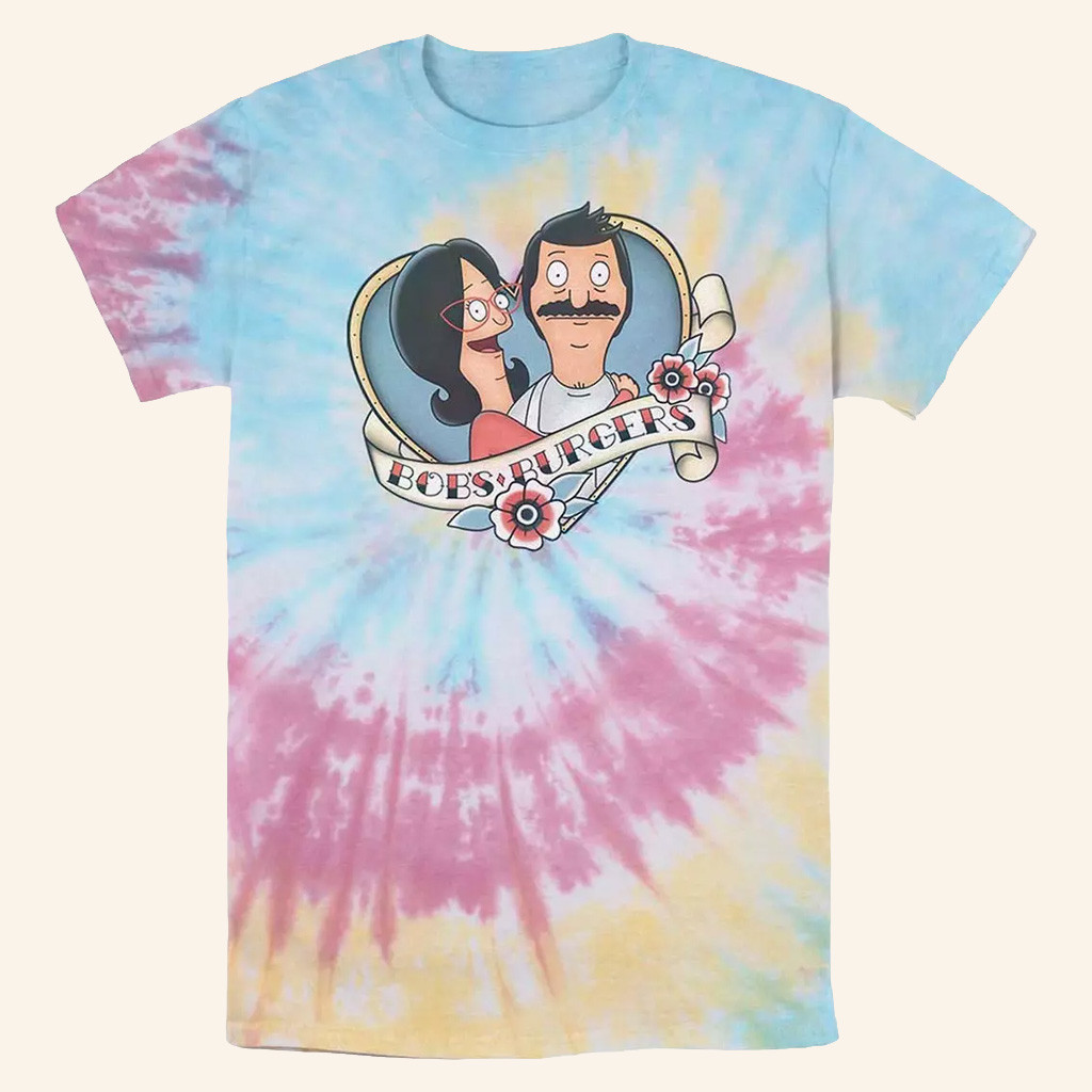 Bob's Burgers Merch Linda And Bob Heart Shape Tattoo Tie Dye T-Shirt Gifts For Wife