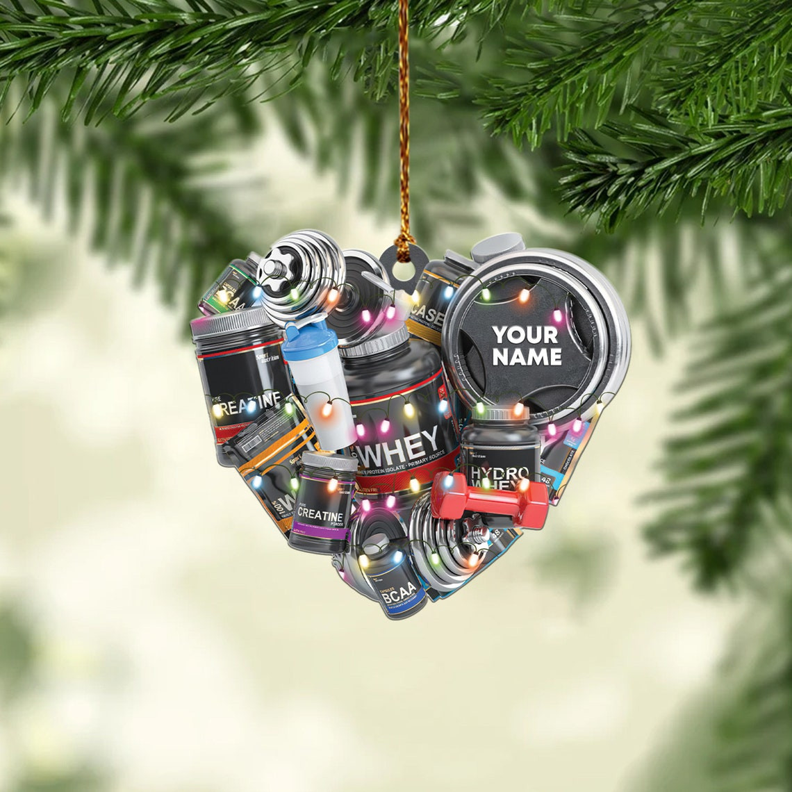 Bodybuilding lights Xmas Ornament love gym Ornament tree hanging Ornament fitness lover Gift Idea workout Christmas Gift