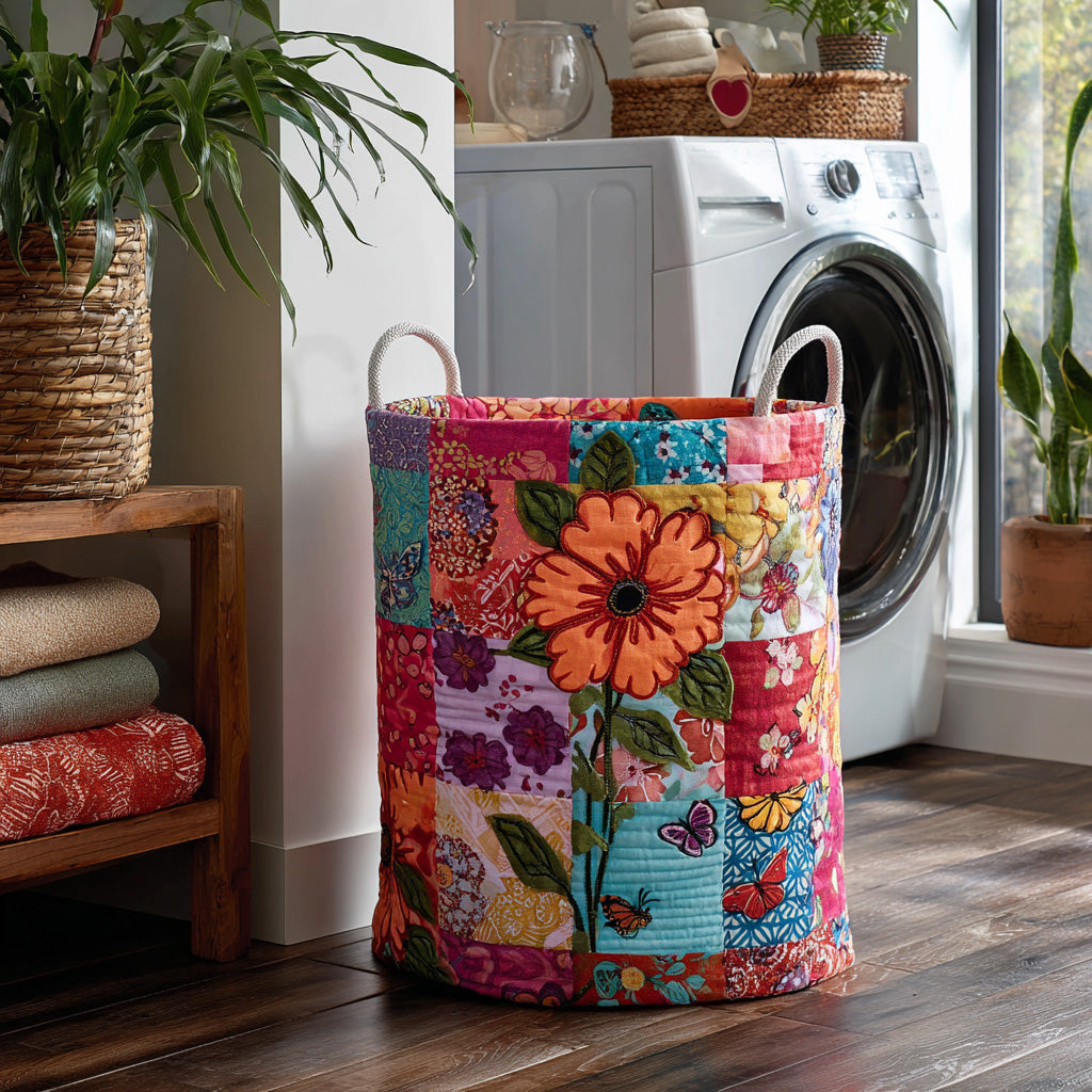 Bohemian Charm Quilted Laundry Basket Easter Merch Gift