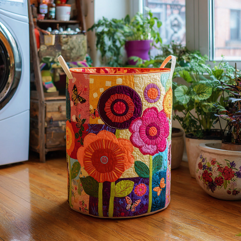 Bohemian Floral Quilted Laundry Basket Mother's Day Merch Gift