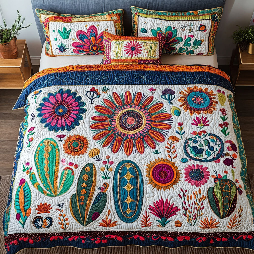 Bohemian Garden Quilted Bedding Set Bed Decor Best Cactus Related Gifts
