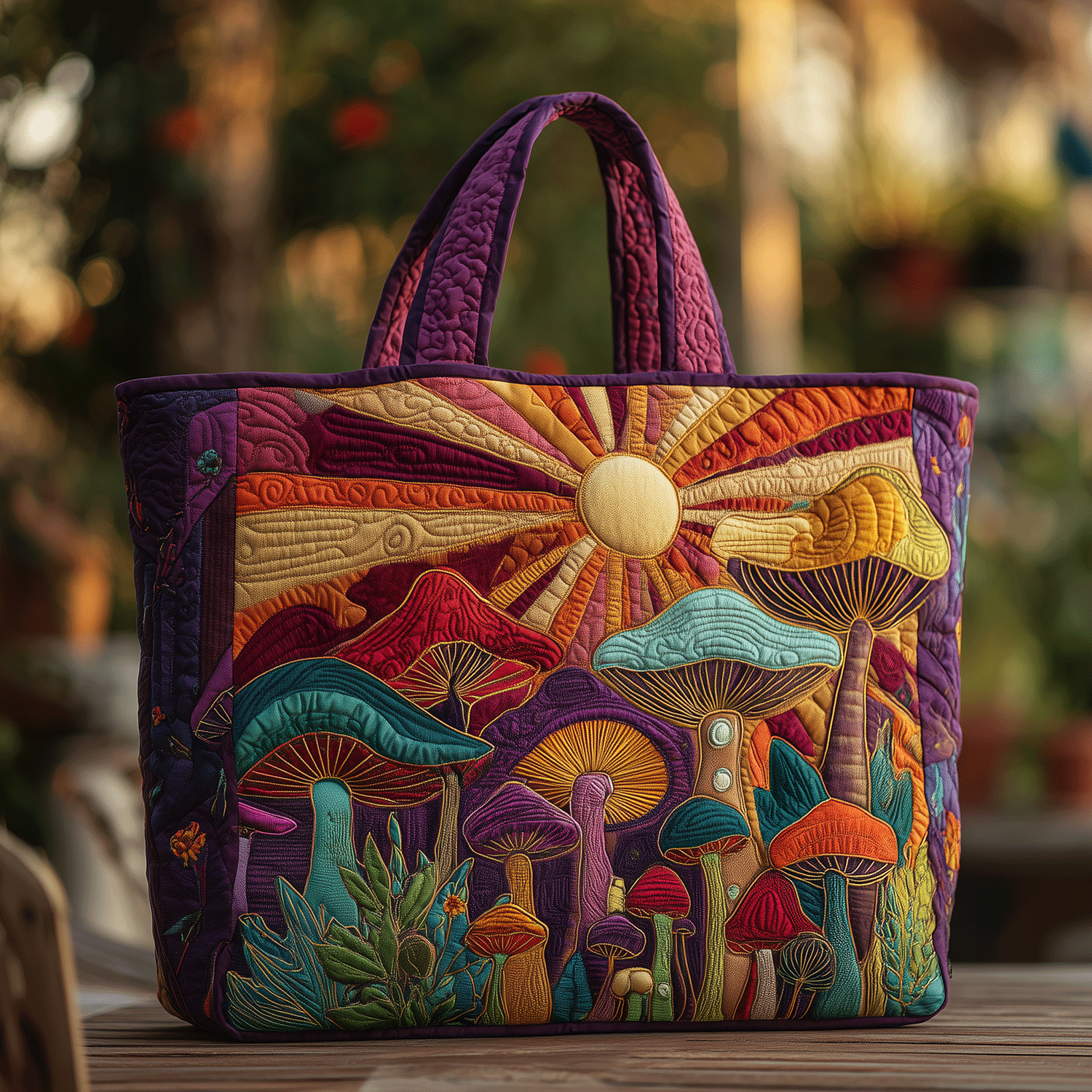 Bohemian Mushroom Bliss Quilted Tote Bag Unique Mushroom Gifts