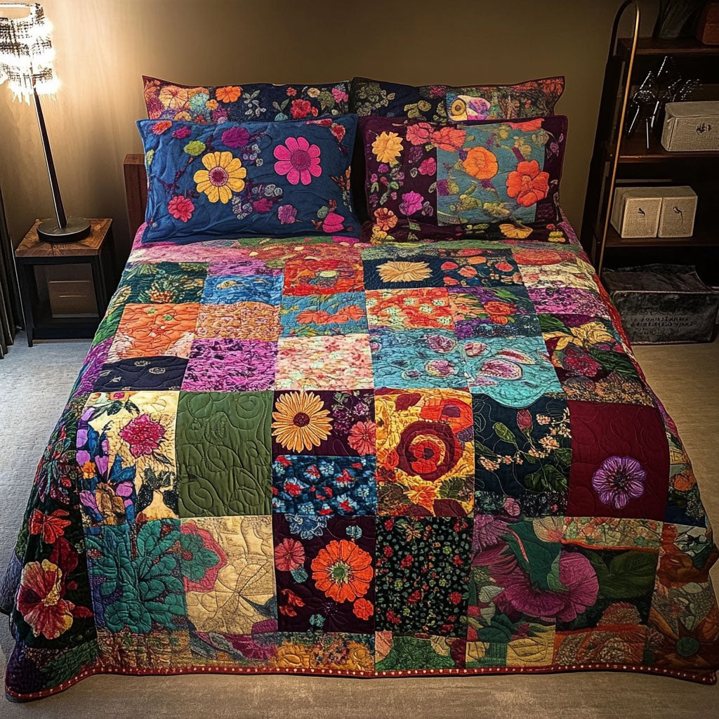 Bohemian Spirit Quilted Bedding Set Holiday Season Duvet Cover Set Hippie Gift