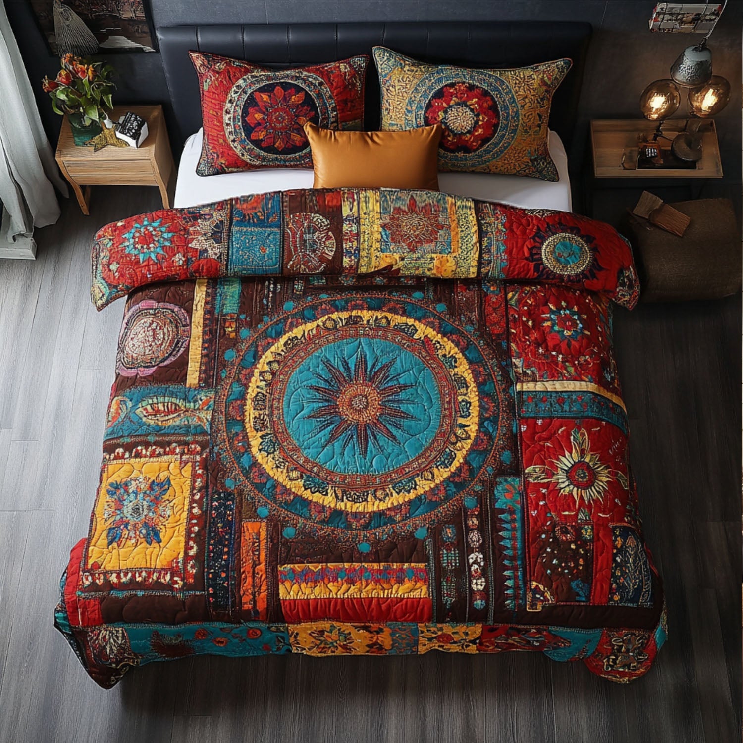 Bohemian Vibes Quilted Bedding Set Boho Bedroom Decor Xmas Gift Ideas