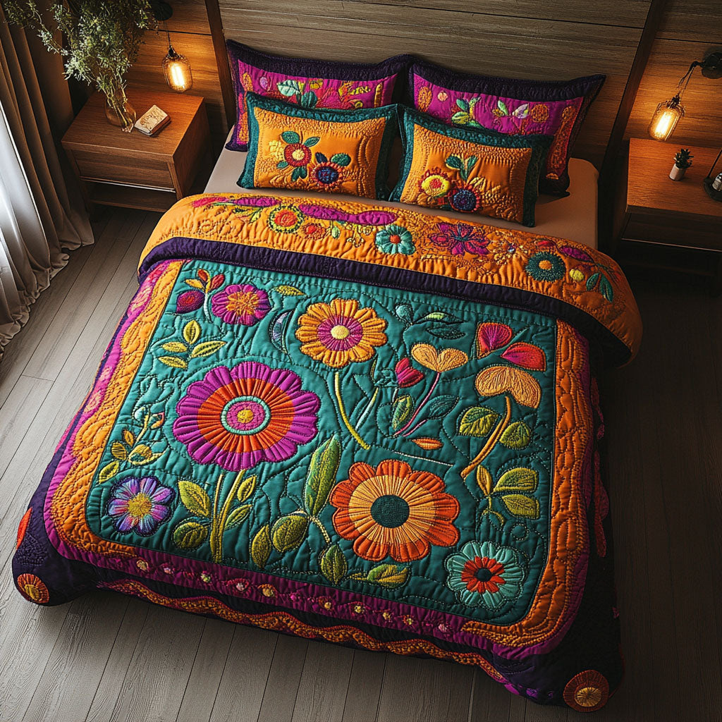 Boho Beauty Quilted Bedding Set Cute Room Decor Hippie Presents