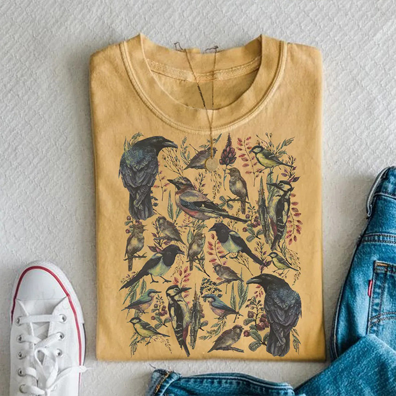 Boho Bird T-Shirt Vintage Scientific Bird Illustration Apparel Gift For Nature Lovers
