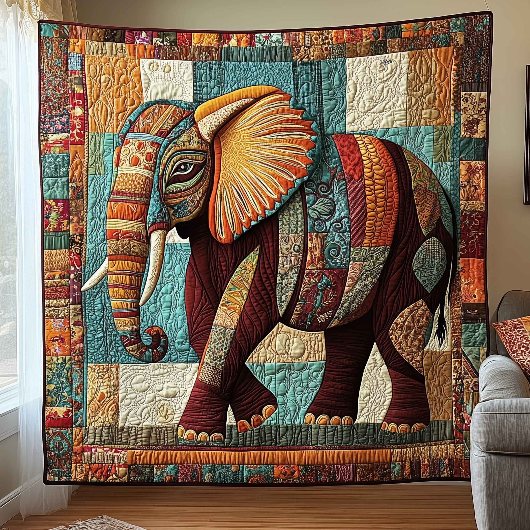 Boho Bliss Elephant Quilted Blanket Sofa Throw BlanketChristmas Gift For Elephant Lovers