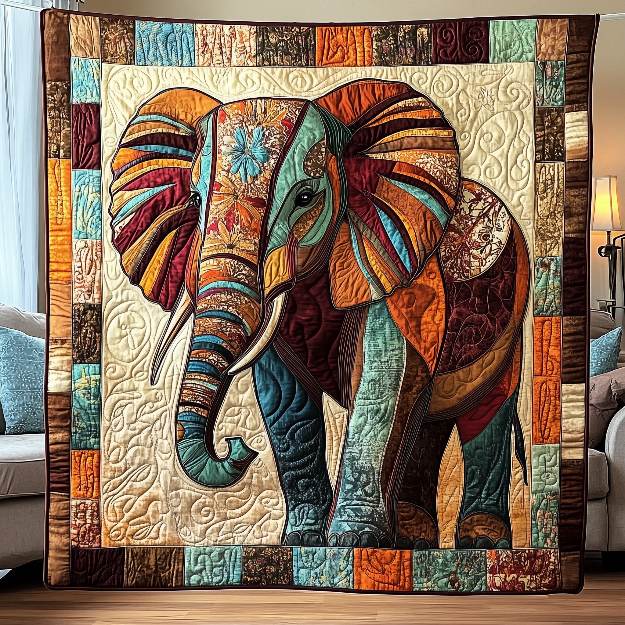 Boho Bliss Elephant Quilted Blanket Sofa Throw BlanketCute Gift For Elephant Lovers